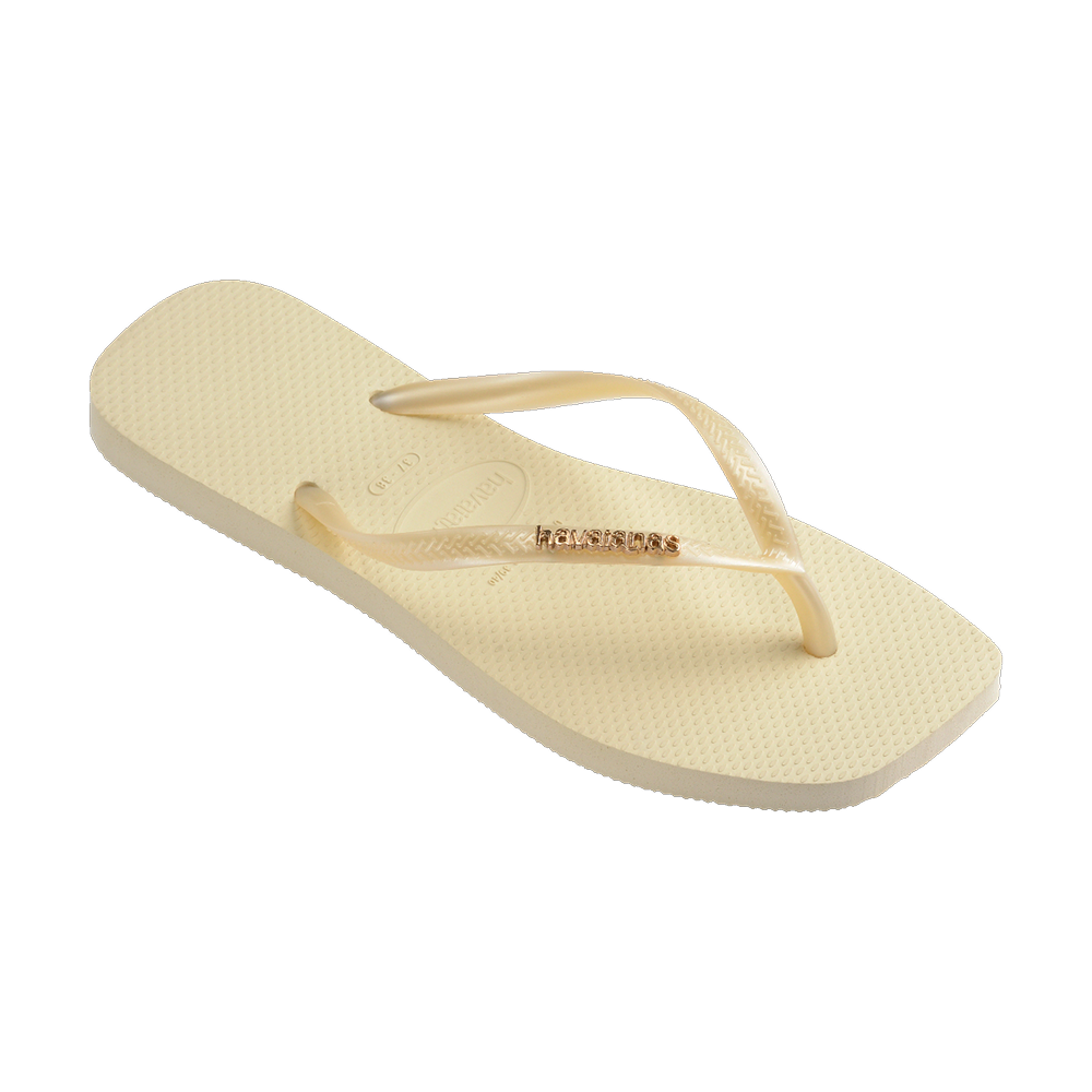 Havaianas Slim Square Logo Metallic Buttercream Flip Flops Side View