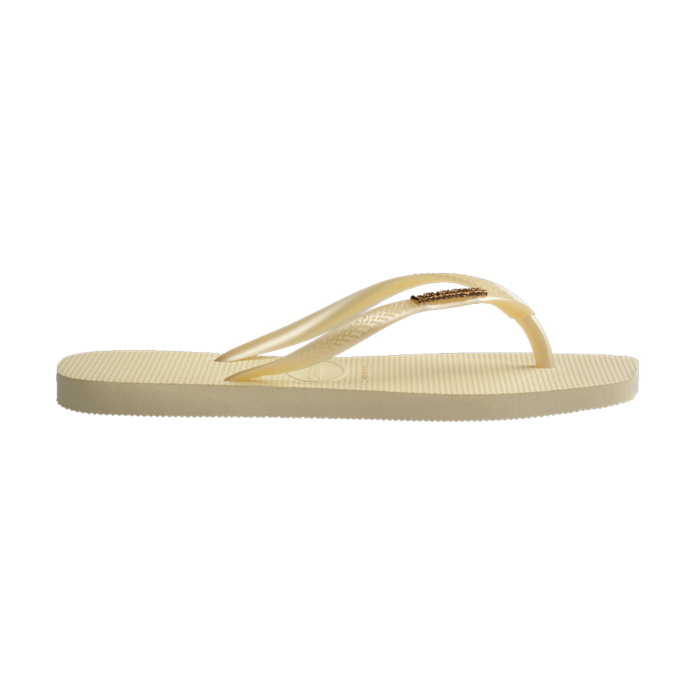 Havaianas Slim Square Logo Metallic Buttercream Flip Flops Detail View