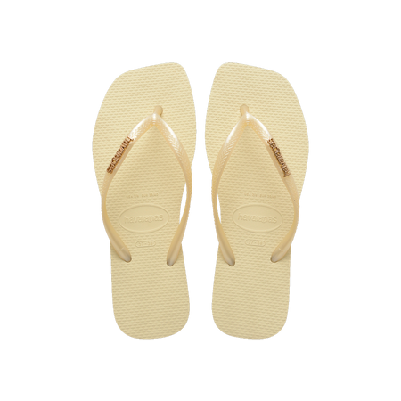 Havaianas Slim Square Logo Metallic Buttercream Flip Flops Front View