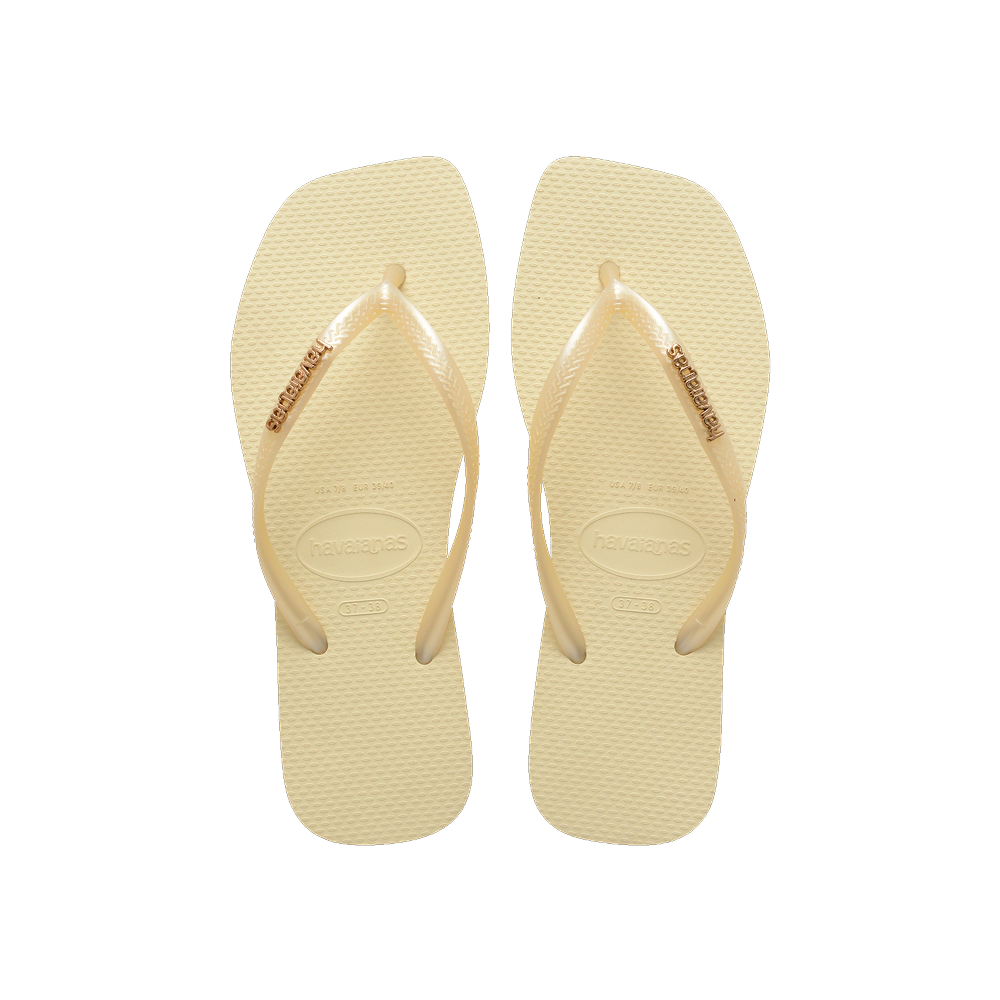 Havaianas Slim Square Logo Metallic Buttercream Flip Flops Front View