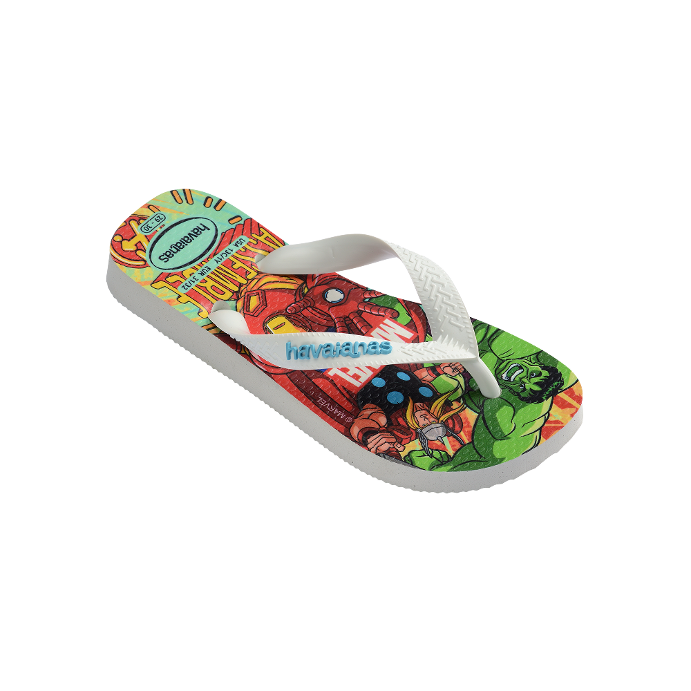 Havaianas Kids Top Marvel Ii White/White/Blue Flip Flops Side View