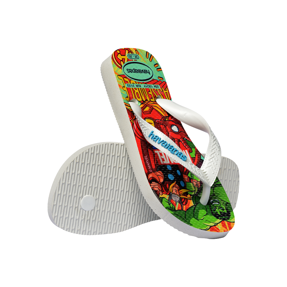 Havaianas Kids Top Marvel Ii White/White/Blue Flip Flops Pair Shot