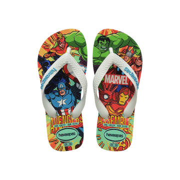 Havaianas Kids Top Marvel Ii White/White/Blue Flip Flops Front View