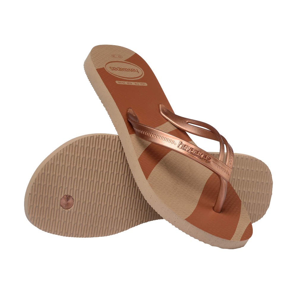 Havaianas Elegance Print Rose Gold Flip Flops Pair Shot