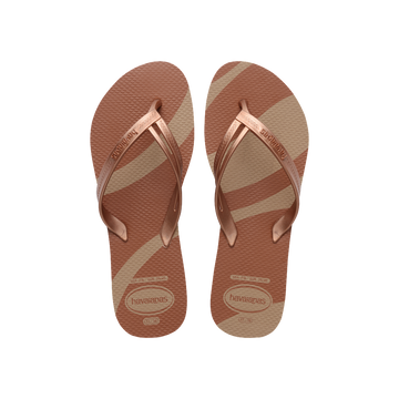 Havaianas Elegance Print Rose Gold Flip Flops Front View