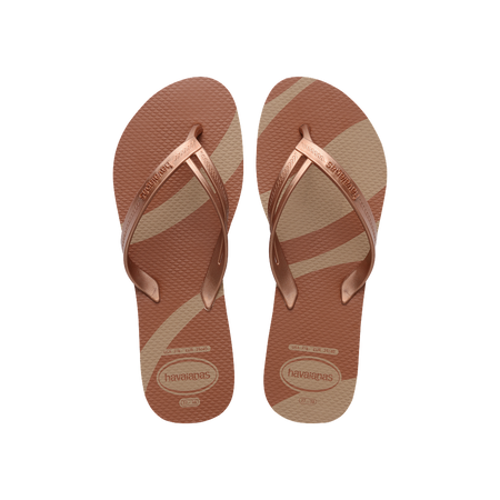 Havaianas Elegance Print Rose Gold Flip Flops Front View