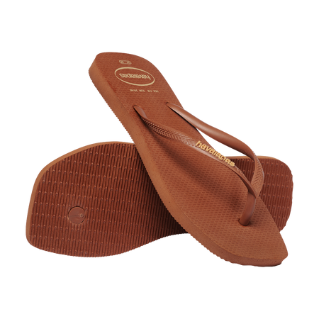 Havaianas Slim Square Logo Pop Up Rust Flip Flops Pair Shot