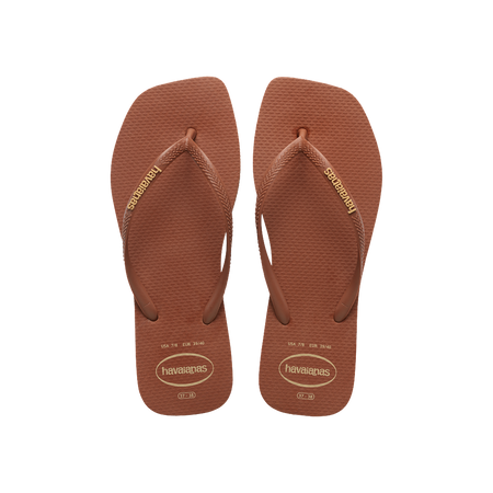Havaianas Slim Square Logo Pop Up Rust Flip Flops Front View