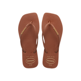 Havaianas Slim Square Logo Pop Up Rust Flip Flops Front View