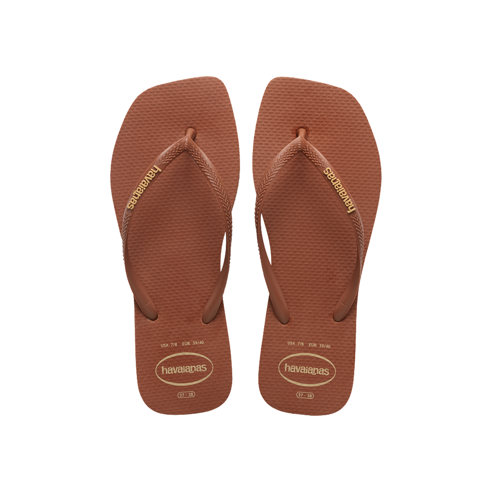 Havaianas Slim Square Logo Pop Up Rust Flip Flops Front View