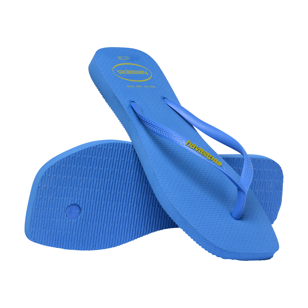 Havaianas Slim Square Logo Pop Up Brilliant Blue Flip Flops Pair Shot