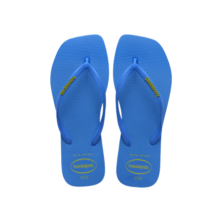 Havaianas Slim Square Logo Pop Up Brilliant Blue Flip Flops Front View