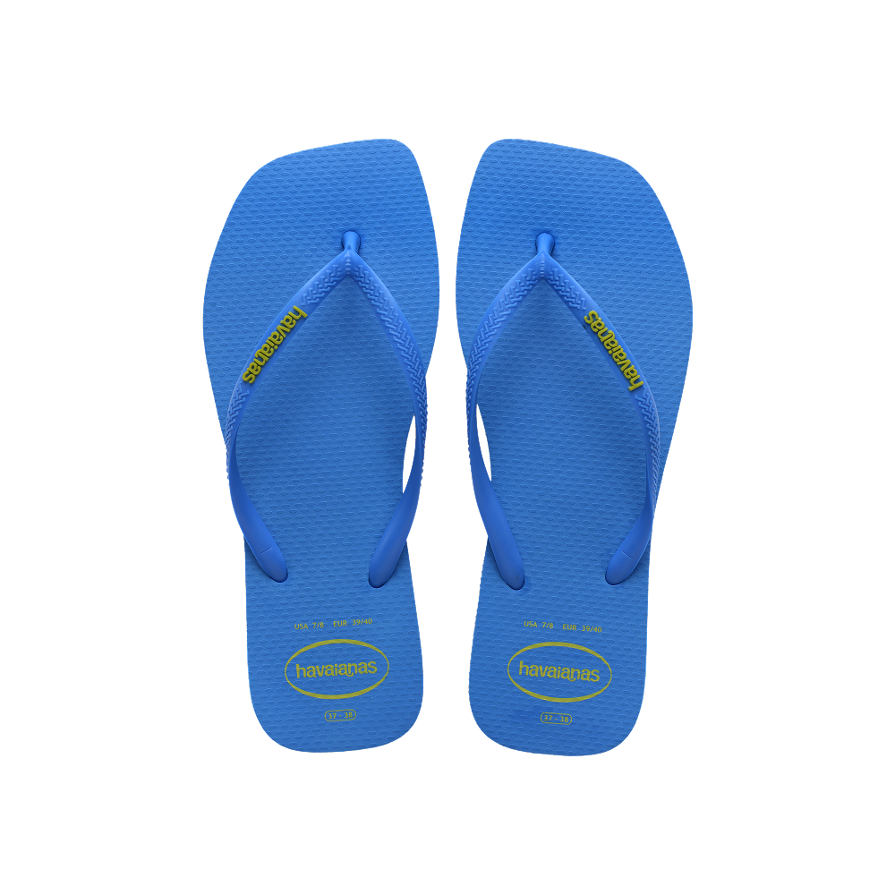 Havaianas Slim Square Logo Pop Up Brilliant Blue Flip Flops Front View