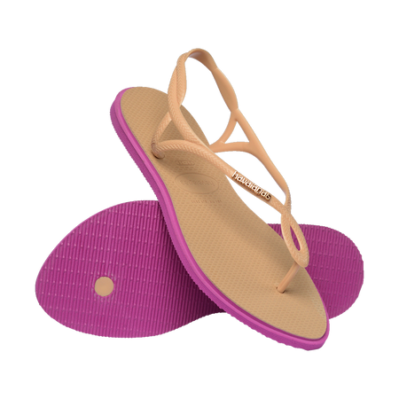Havaianas Luna Point Sandals Golden/Rose Gum Flip Flops Pair Shot
