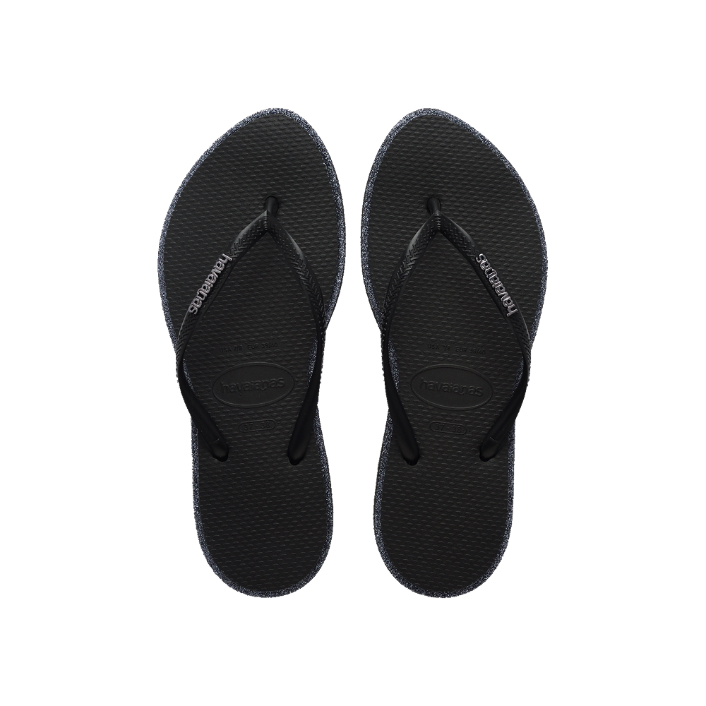 Havaianas Slim Point Glitter Flip Flops Black/Black Flip Flops Front View