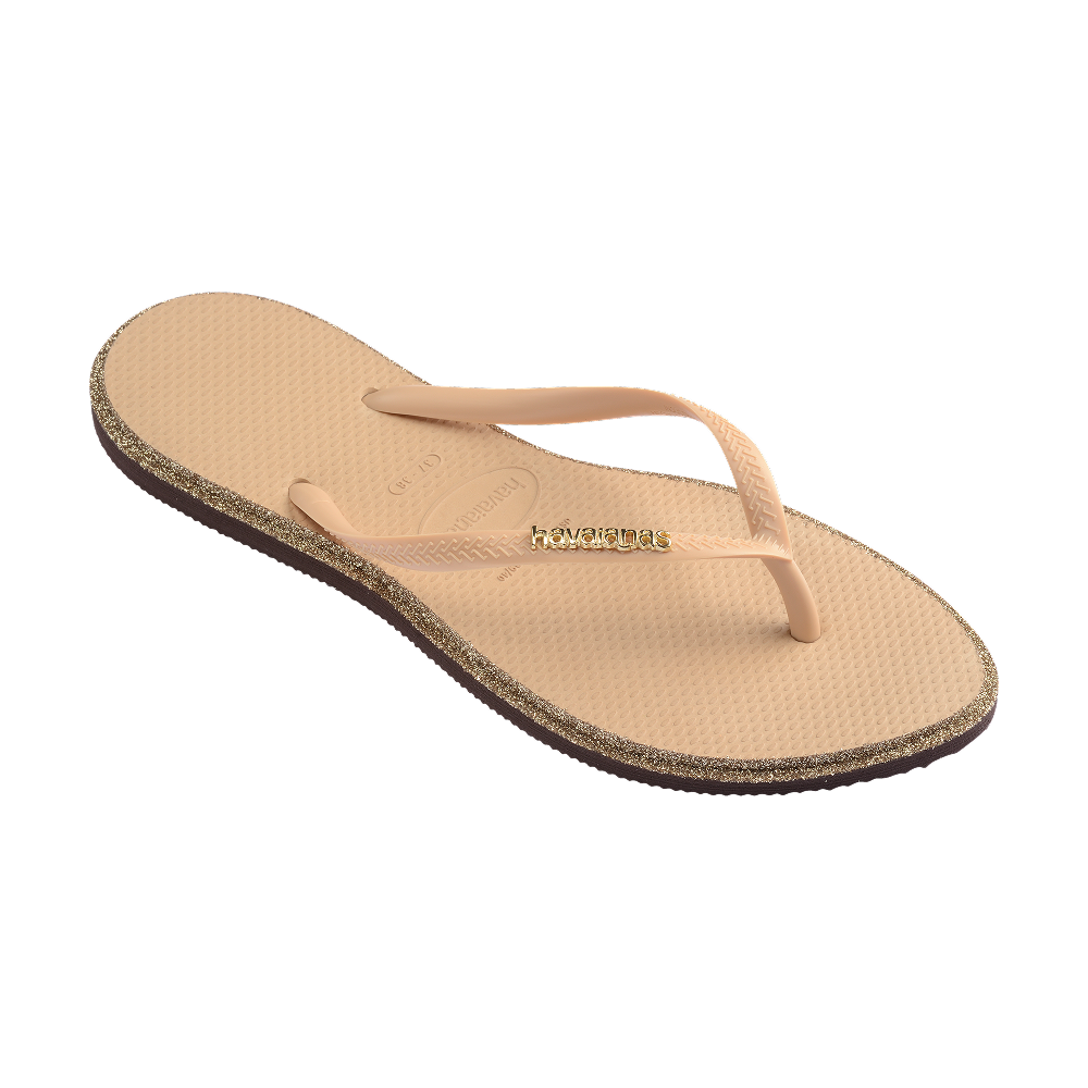 Havaianas Slim Point Glitter Flip Flops Dark Brown/Golden Flip Flops Side View