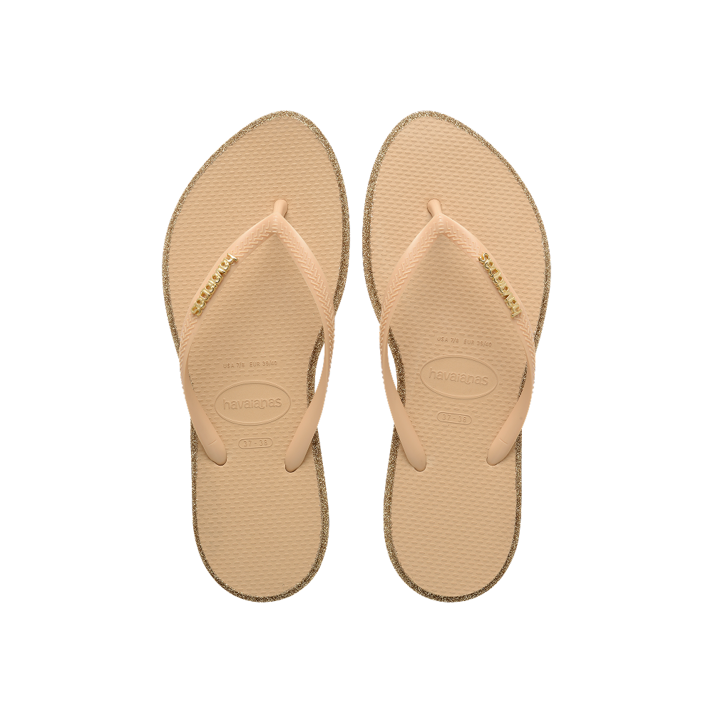 Havaianas Slim Point Glitter Flip Flops Dark Brown/Golden Flip Flops Front View