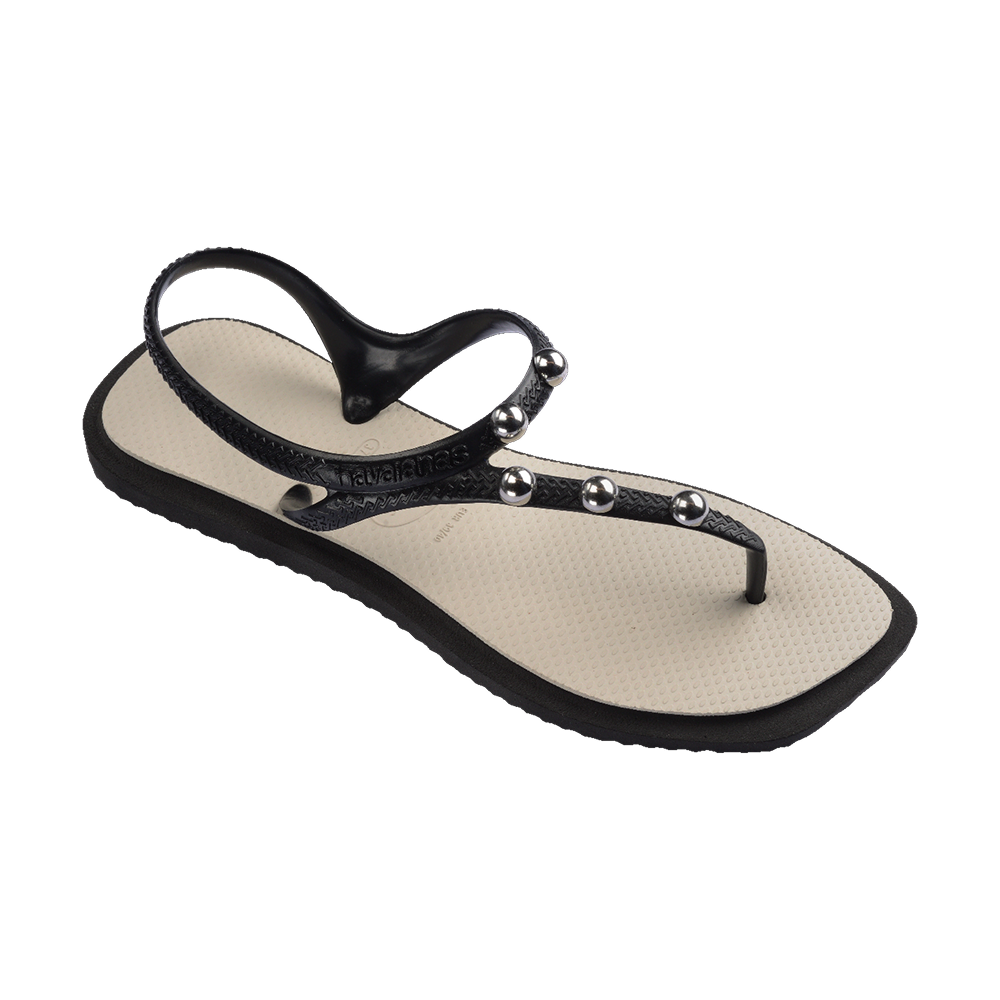 Havaianas Flash Fusion Sandals Black / Beige Straw Flip Flops Side View