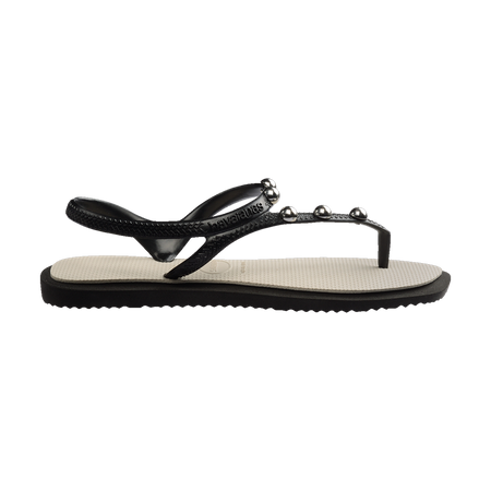 Havaianas Flash Fusion Sandals Black / Beige Straw Flip Flops Detail View