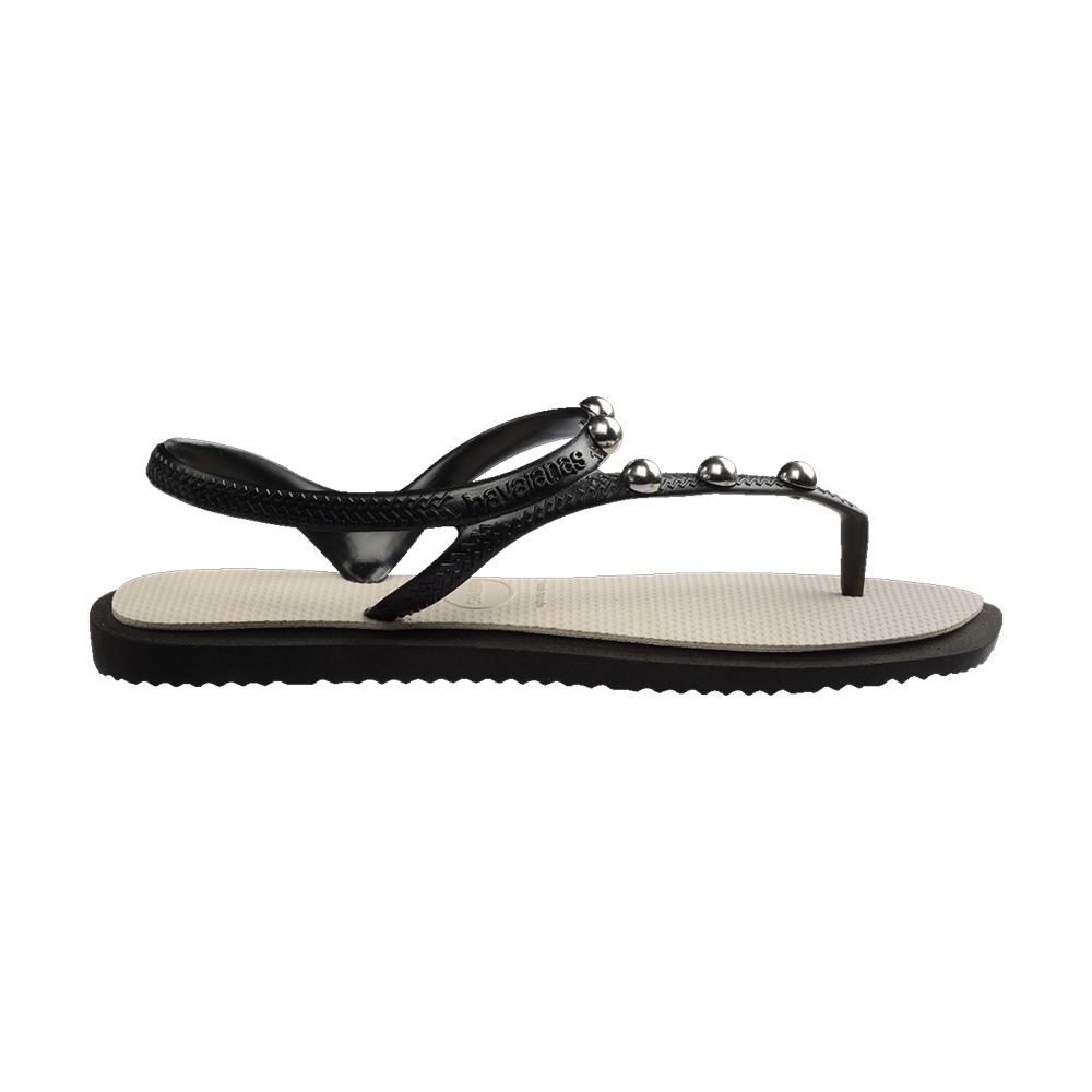 Havaianas Flash Fusion Sandals Black / Beige Straw Flip Flops Detail View