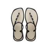 Havaianas Flash Fusion Sandals Black / Beige Straw Flip Flops Front View