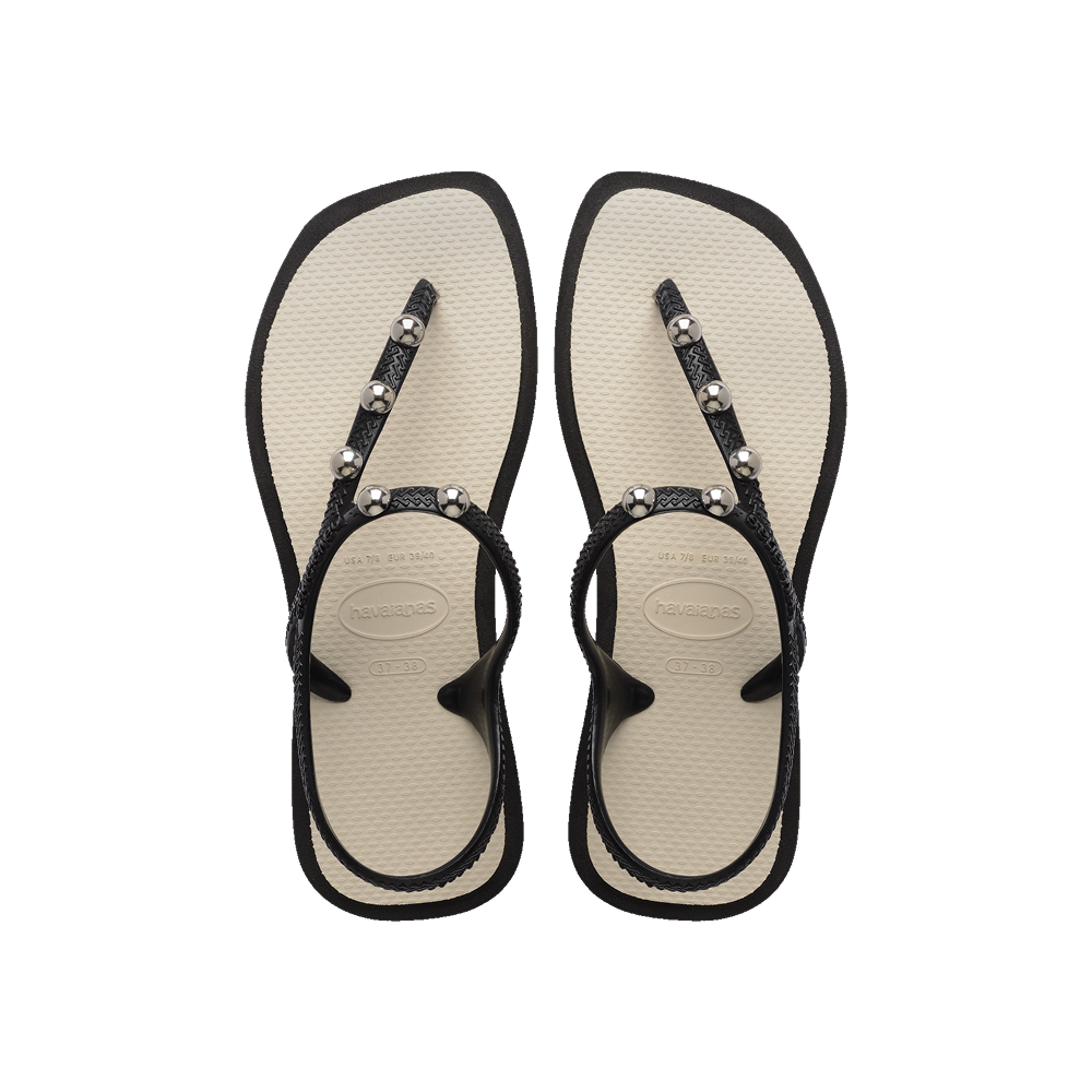Havaianas Flash Fusion Sandals Black / Beige Straw Flip Flops Front View