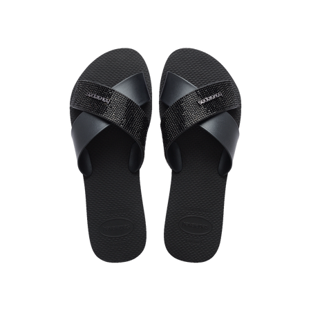 Havaianas Aqua Glow Sandals Black Flip Flops Front View