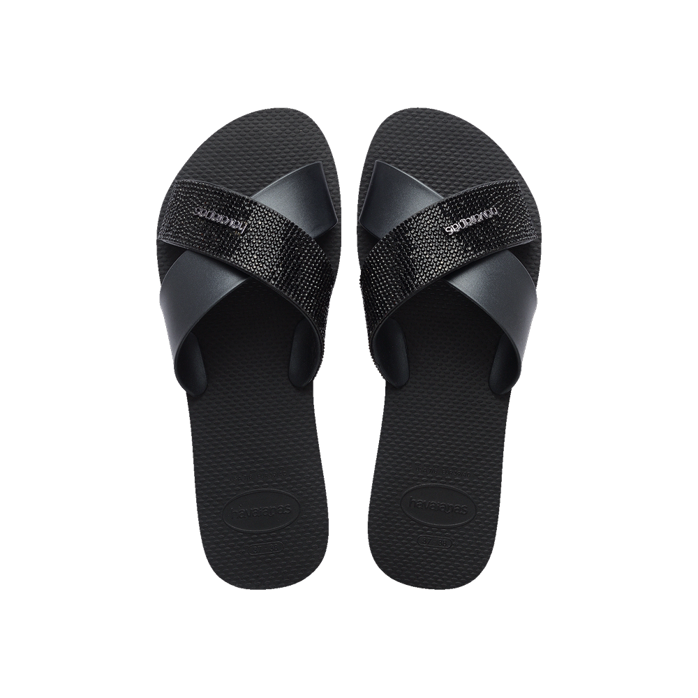 Havaianas Aqua Glow Sandals Black Flip Flops Front View